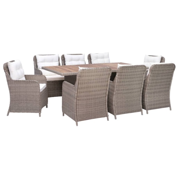 Set Mobilier De Exterior Cu Perne 9 Piese Maro Poliratan 44141